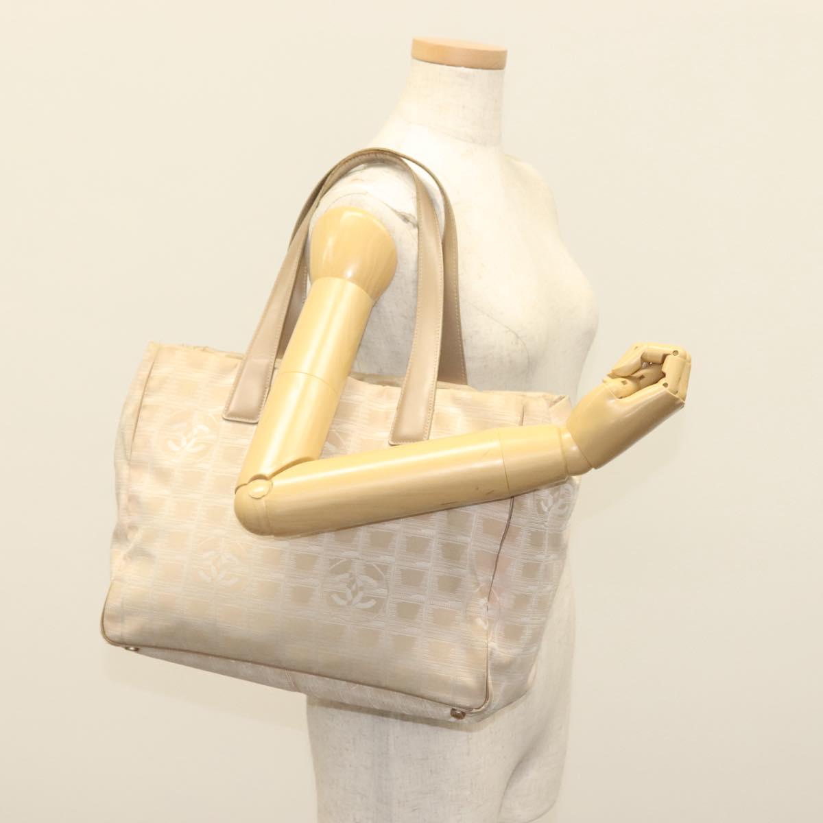 CHANEL New Travel Line Tote Bag Nylon Beige Gold CC Auth ti3356