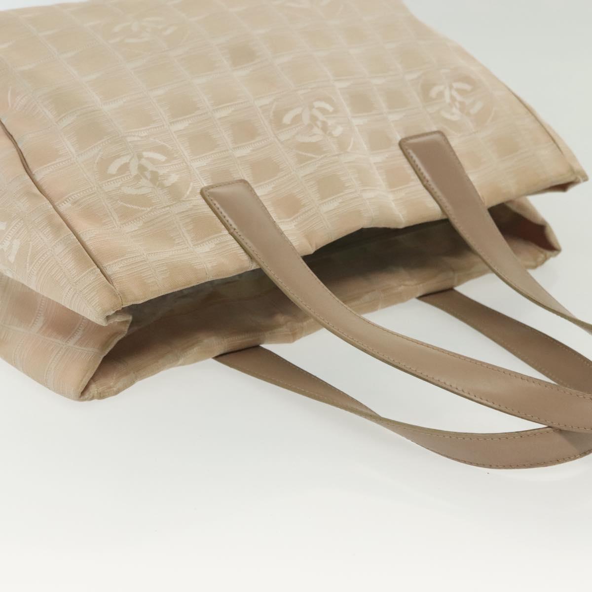 CHANEL New Travel Line Tote Bag Nylon Beige Gold CC Auth ti3356