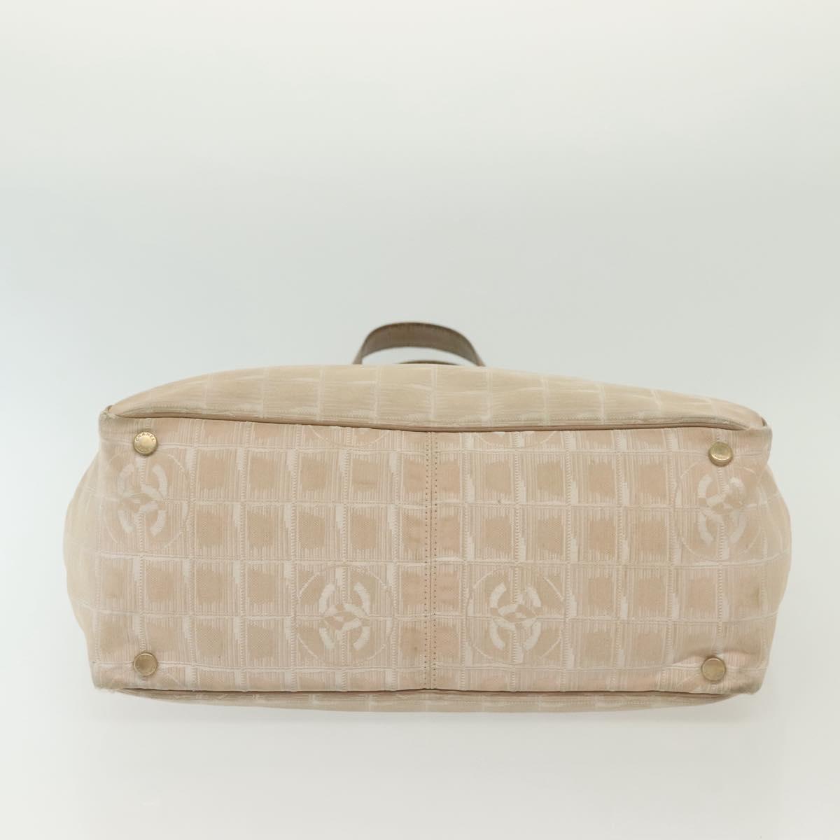 CHANEL New Travel Line Tote Bag Nylon Beige Gold CC Auth ti3356