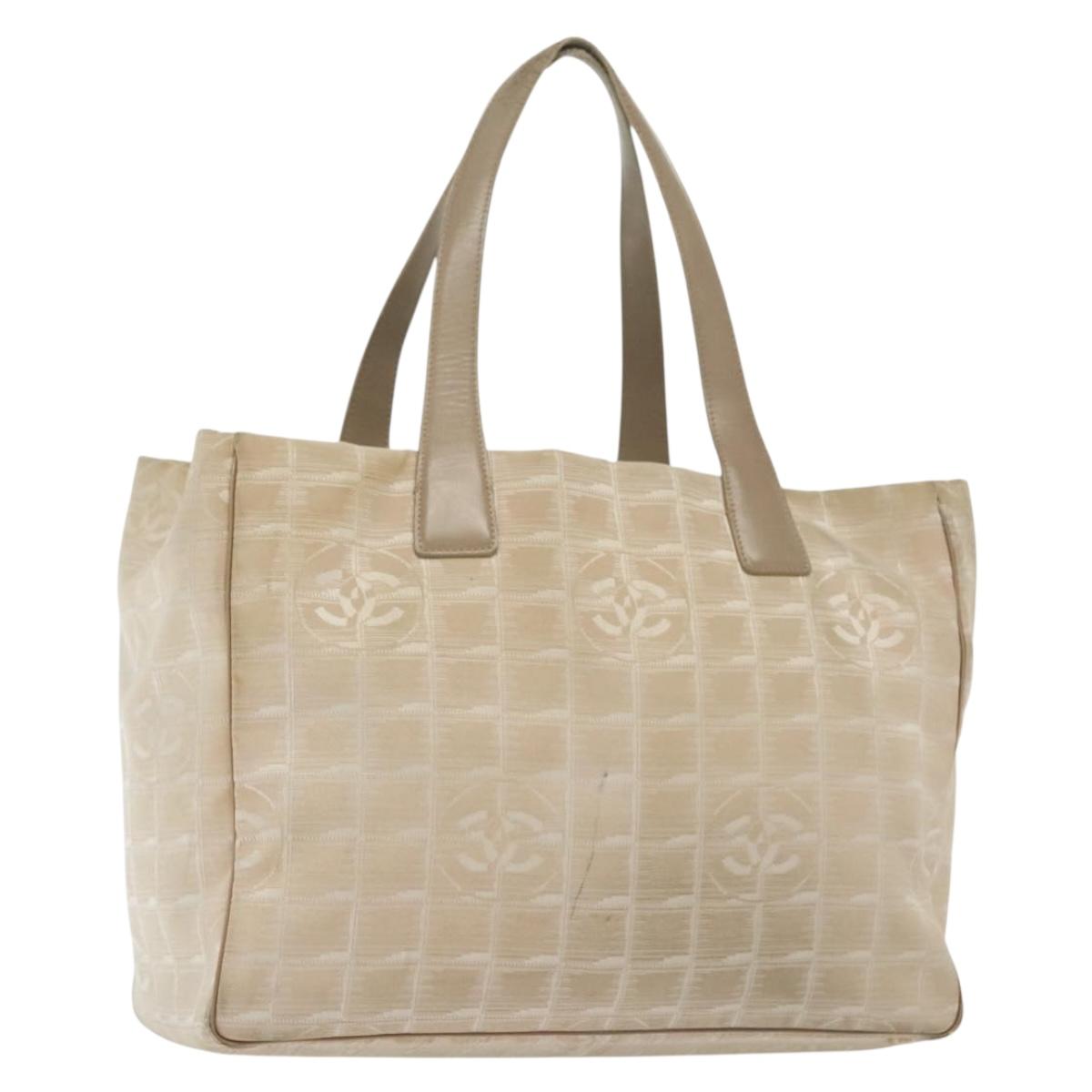 CHANEL New Travel Line Tote Bag Nylon Beige Gold CC Auth ti3357