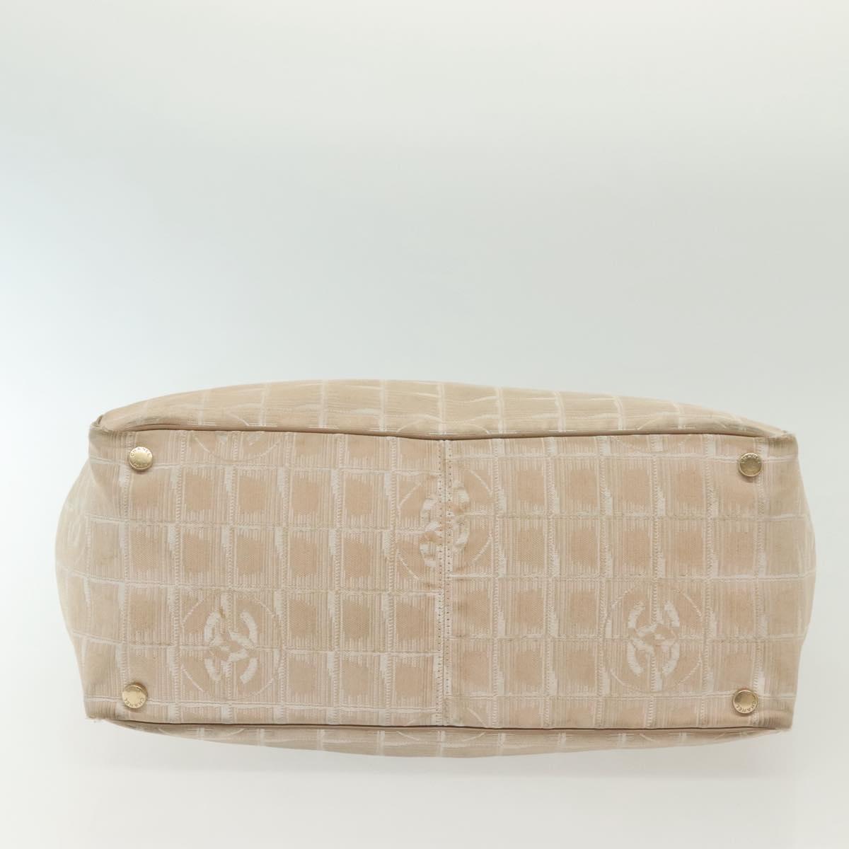 CHANEL New Travel Line Tote Bag Nylon Beige Gold CC Auth ti3357