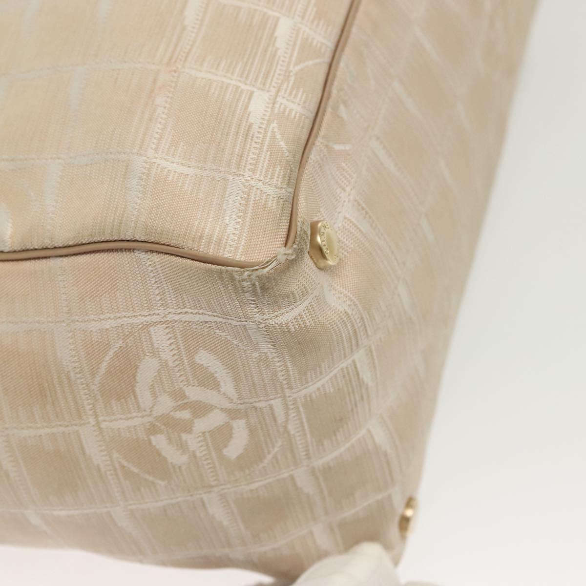 CHANEL New Travel Line Tote Bag Nylon Beige Gold CC Auth ti3357