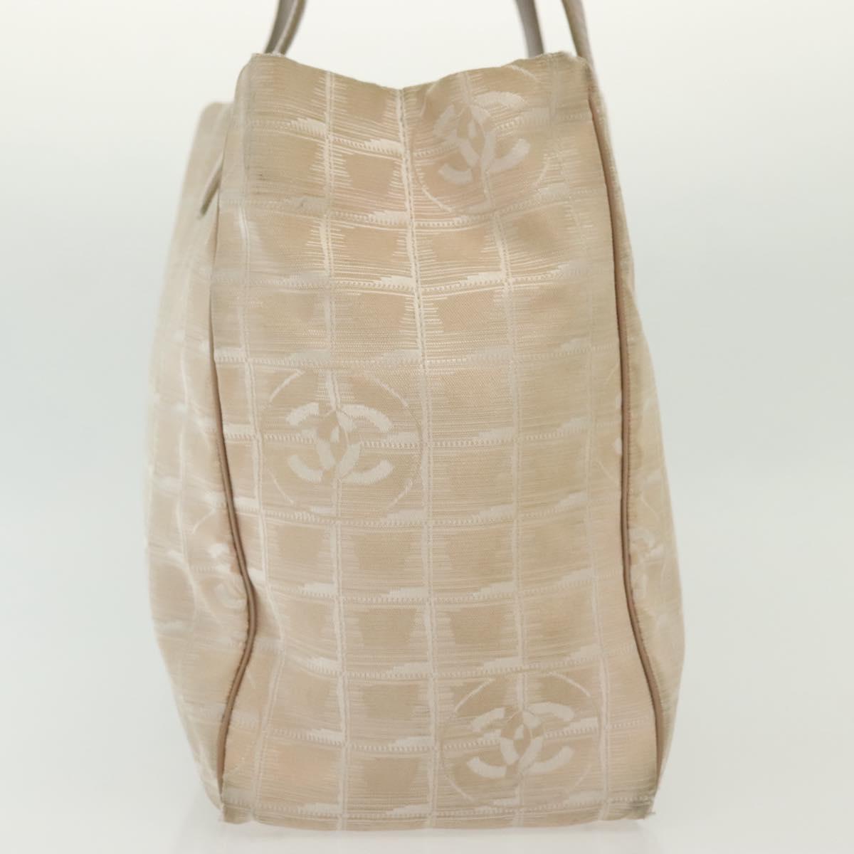 CHANEL New Travel Line Tote Bag Nylon Beige Gold CC Auth ti3357