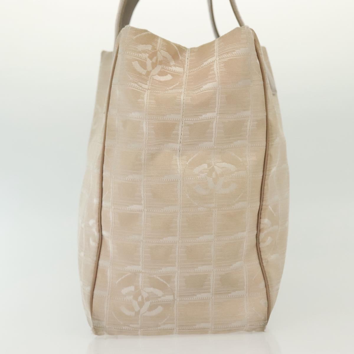 CHANEL New Travel Line Tote Bag Nylon Beige Gold CC Auth ti3357
