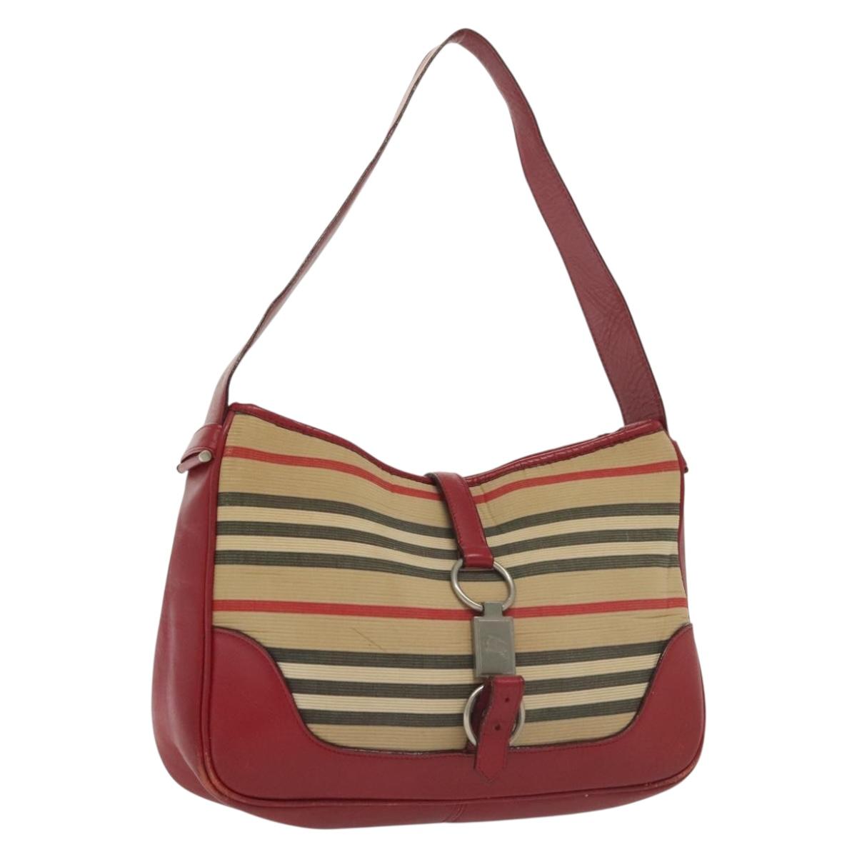 BURBERRY Blue Label Shoulder Bag Canvas Leather Beige Red Auth ti3362