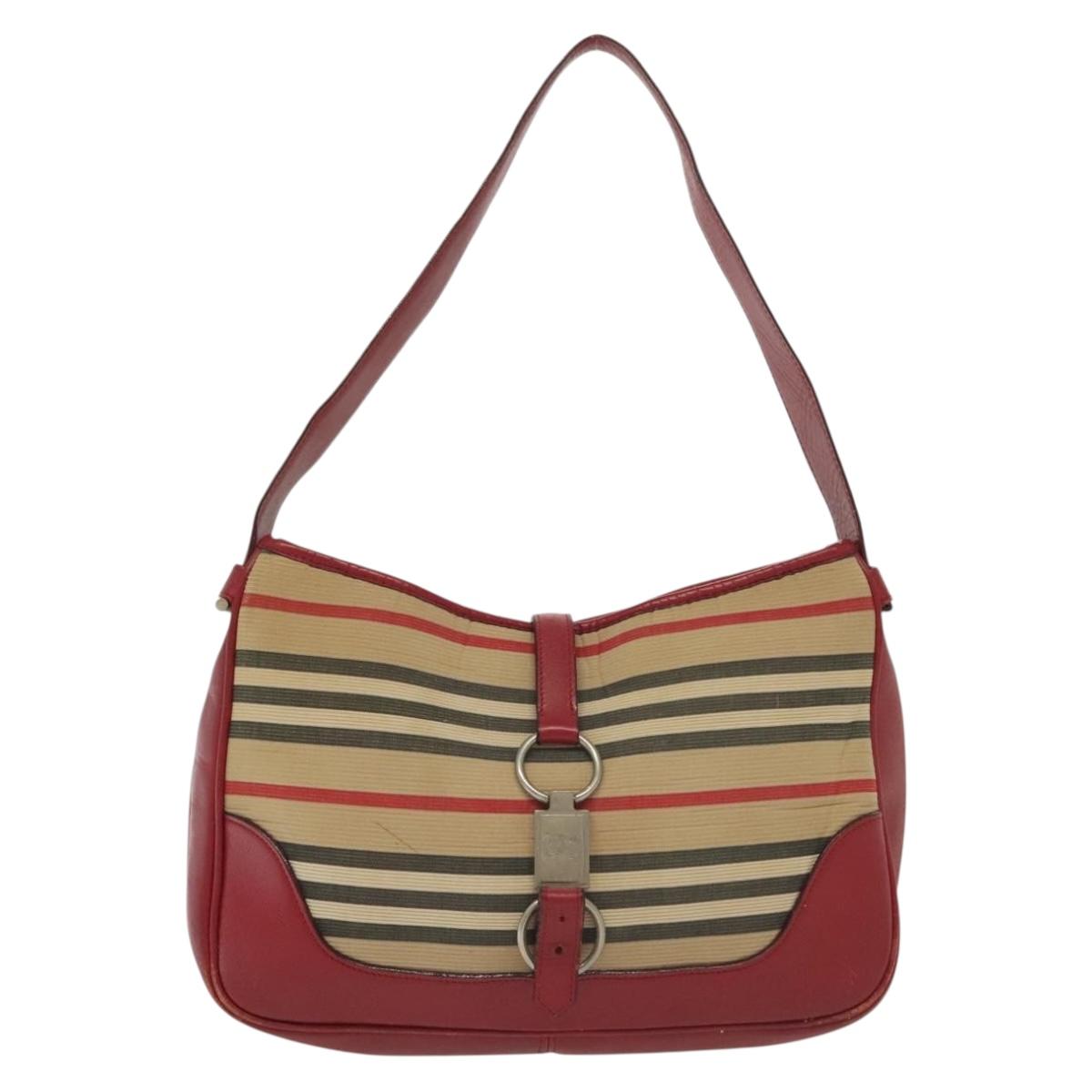 BURBERRY Blue Label Shoulder Bag Canvas Leather Beige Red Auth ti3362