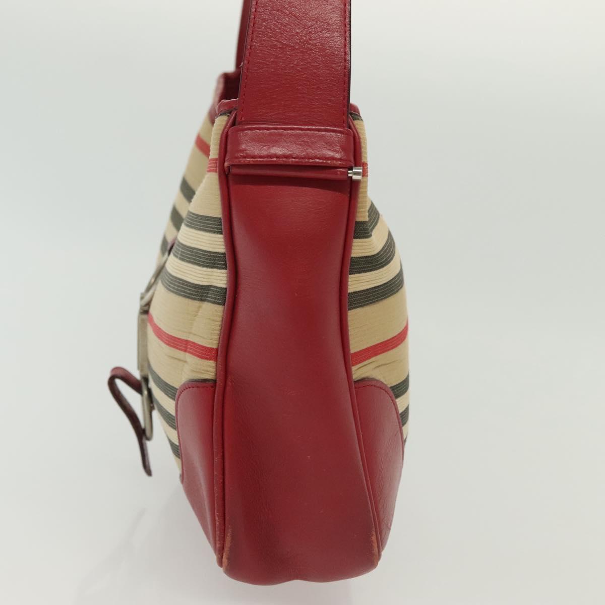 BURBERRY Blue Label Shoulder Bag Canvas Leather Beige Red Auth ti3362
