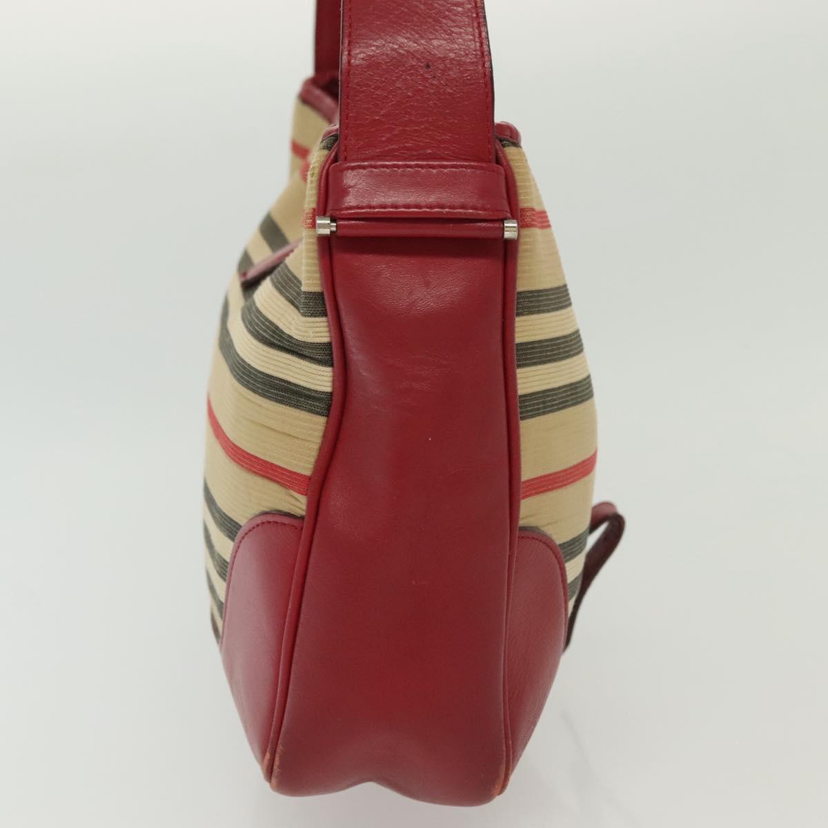 BURBERRY Blue Label Shoulder Bag Canvas Leather Beige Red Auth ti3362