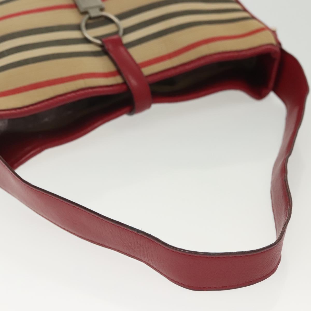 BURBERRY Blue Label Shoulder Bag Canvas Leather Beige Red Auth ti3362