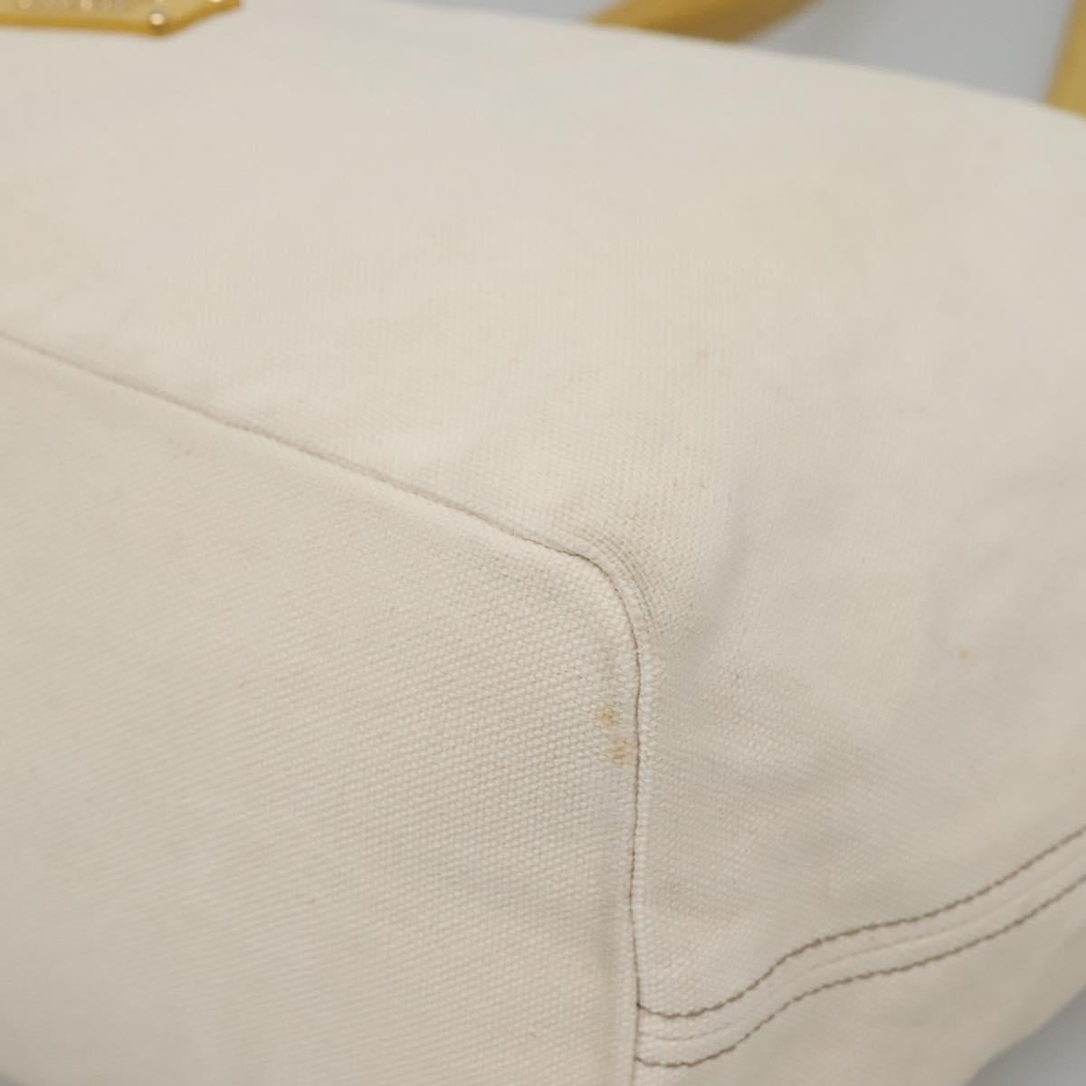 BURBERRY Tote Bag Canvas Leather White Yellow gold Auth ti3365