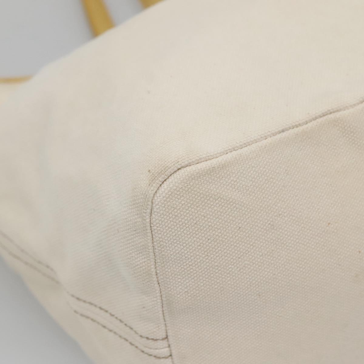 BURBERRY Tote Bag Canvas Leather White Yellow gold Auth ti3365