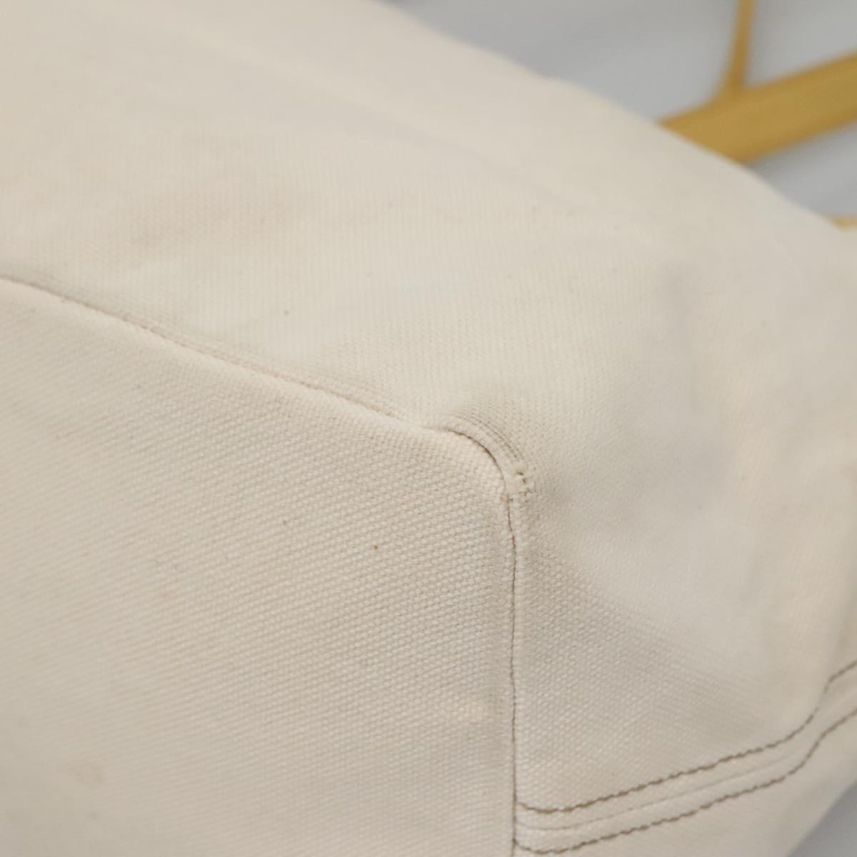BURBERRY Tote Bag Canvas Leather White Yellow gold Auth ti3365
