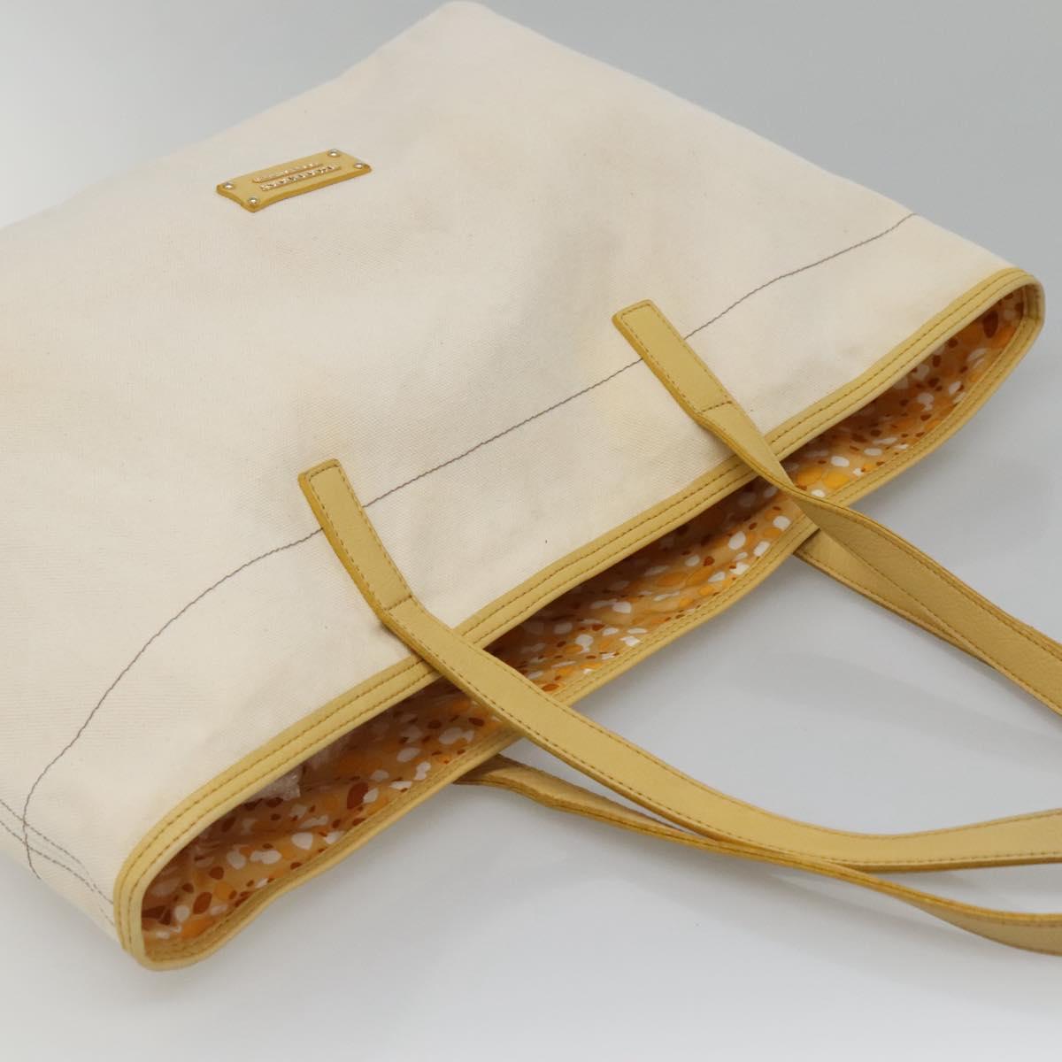 BURBERRY Tote Bag Canvas Leather White Yellow gold Auth ti3365