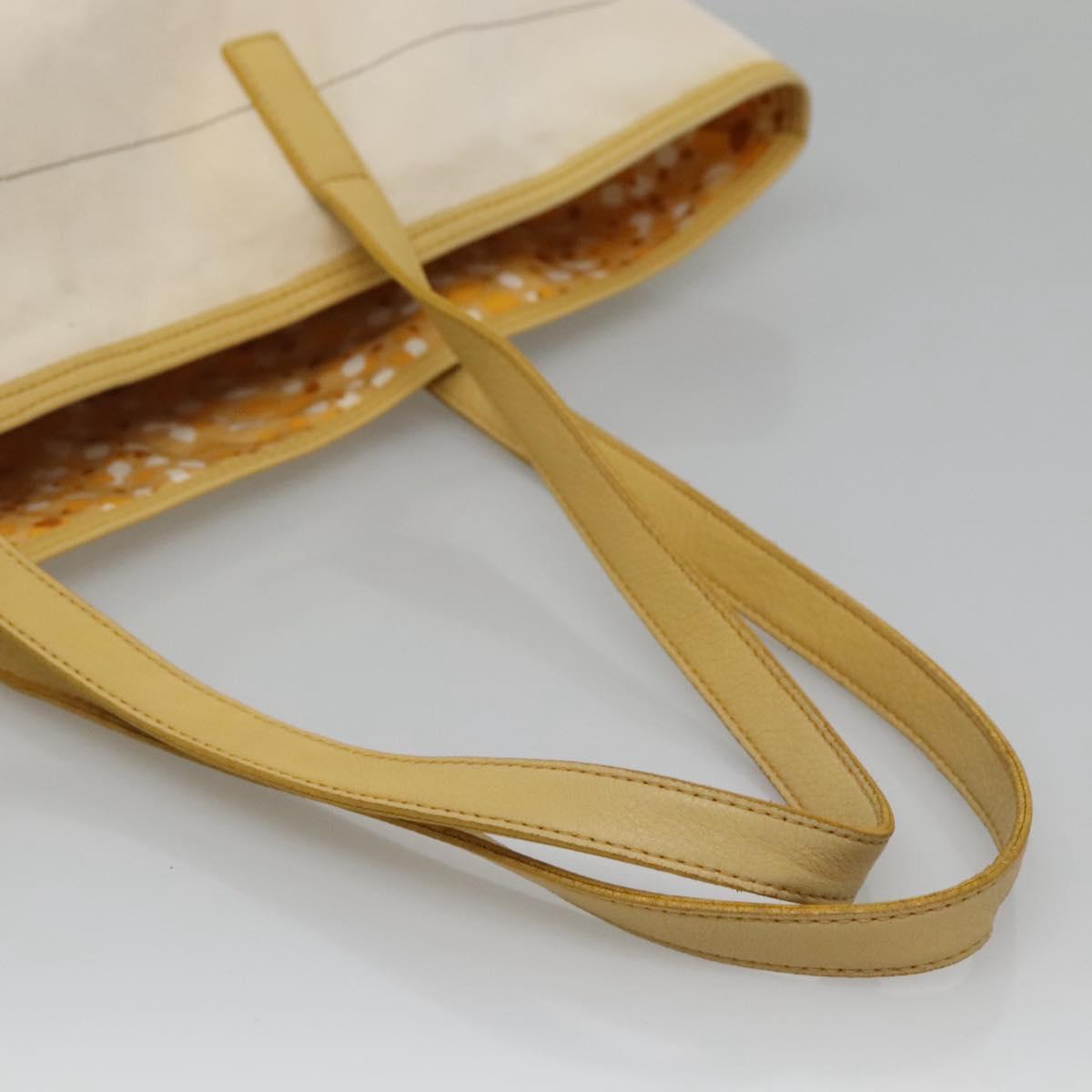 BURBERRY Tote Bag Canvas Leather White Yellow gold Auth ti3365