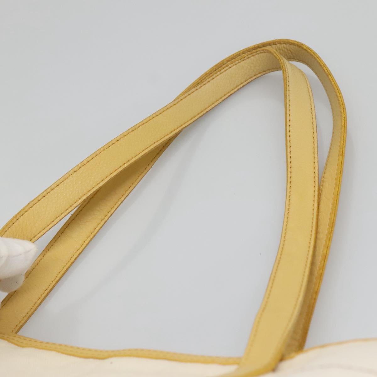 BURBERRY Tote Bag Canvas Leather White Yellow gold Auth ti3365