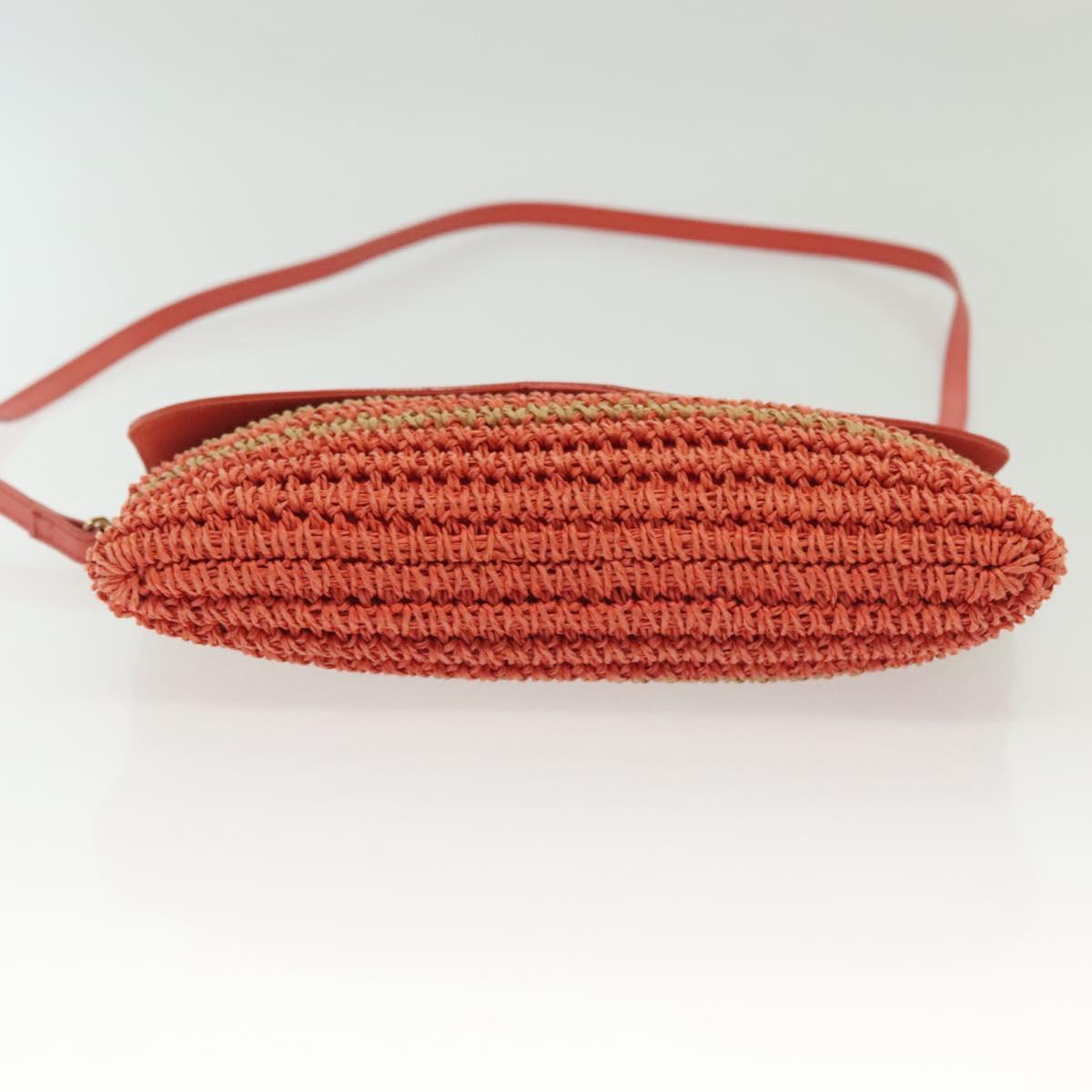 BURBERRY Blue Label Shoulder Bag Raffia Leather Beige Orange gold Auth ti3366