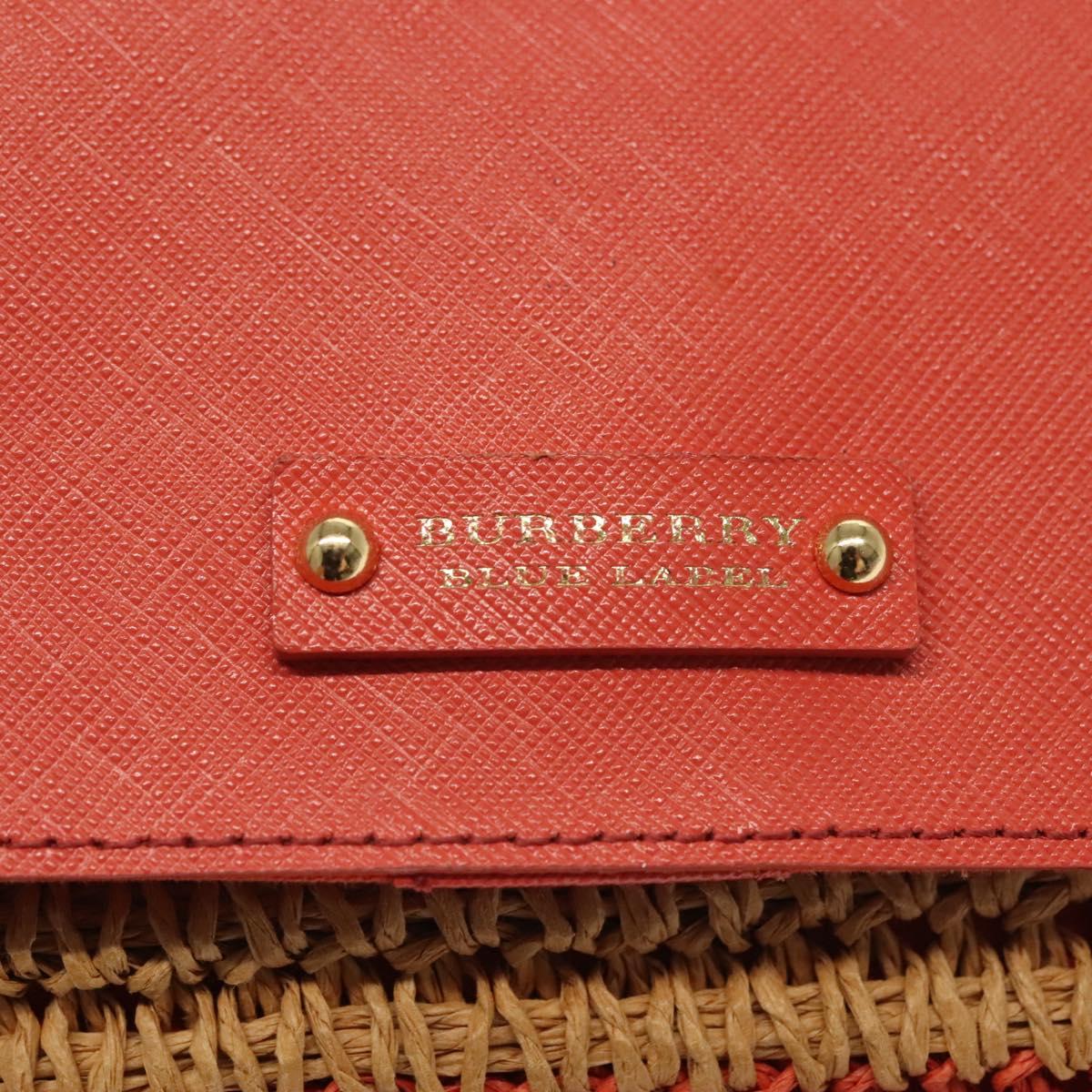BURBERRY Blue Label Shoulder Bag Raffia Leather Beige Orange gold Auth ti3366