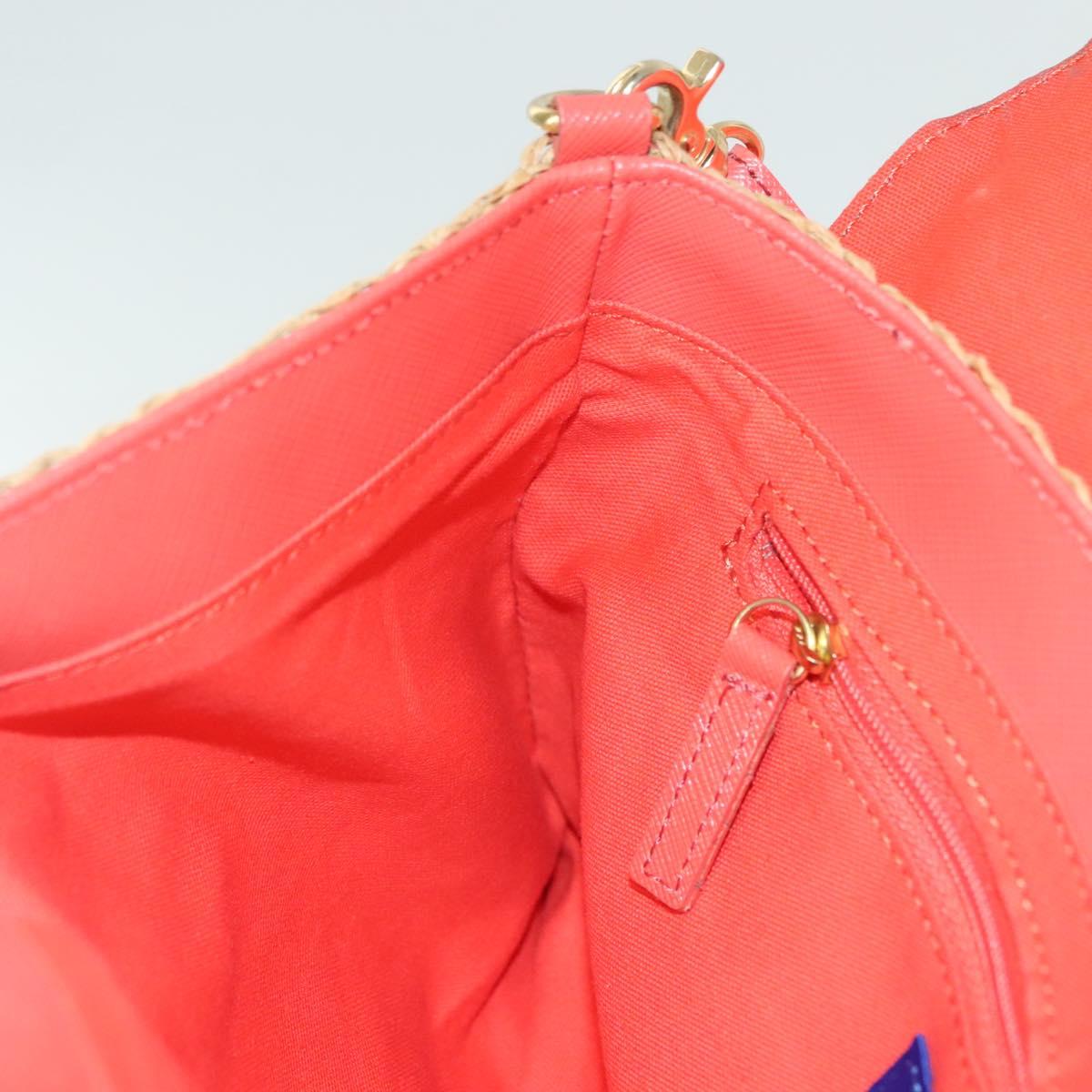 BURBERRY Blue Label Shoulder Bag Raffia Leather Beige Orange gold Auth ti3366