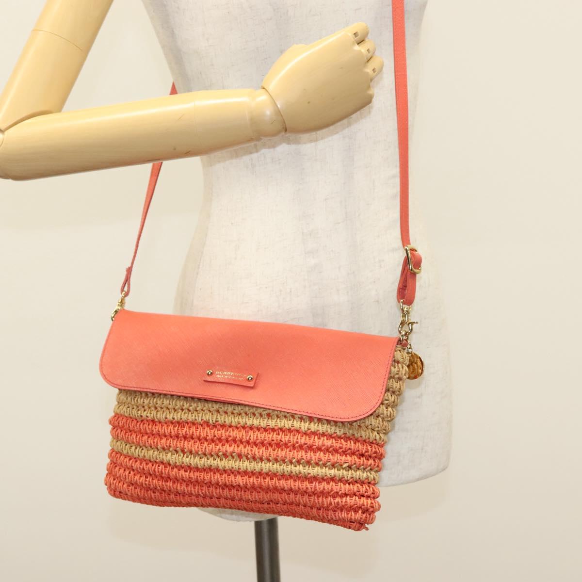 BURBERRY Blue Label Shoulder Bag Raffia Leather Beige Orange gold Auth ti3366