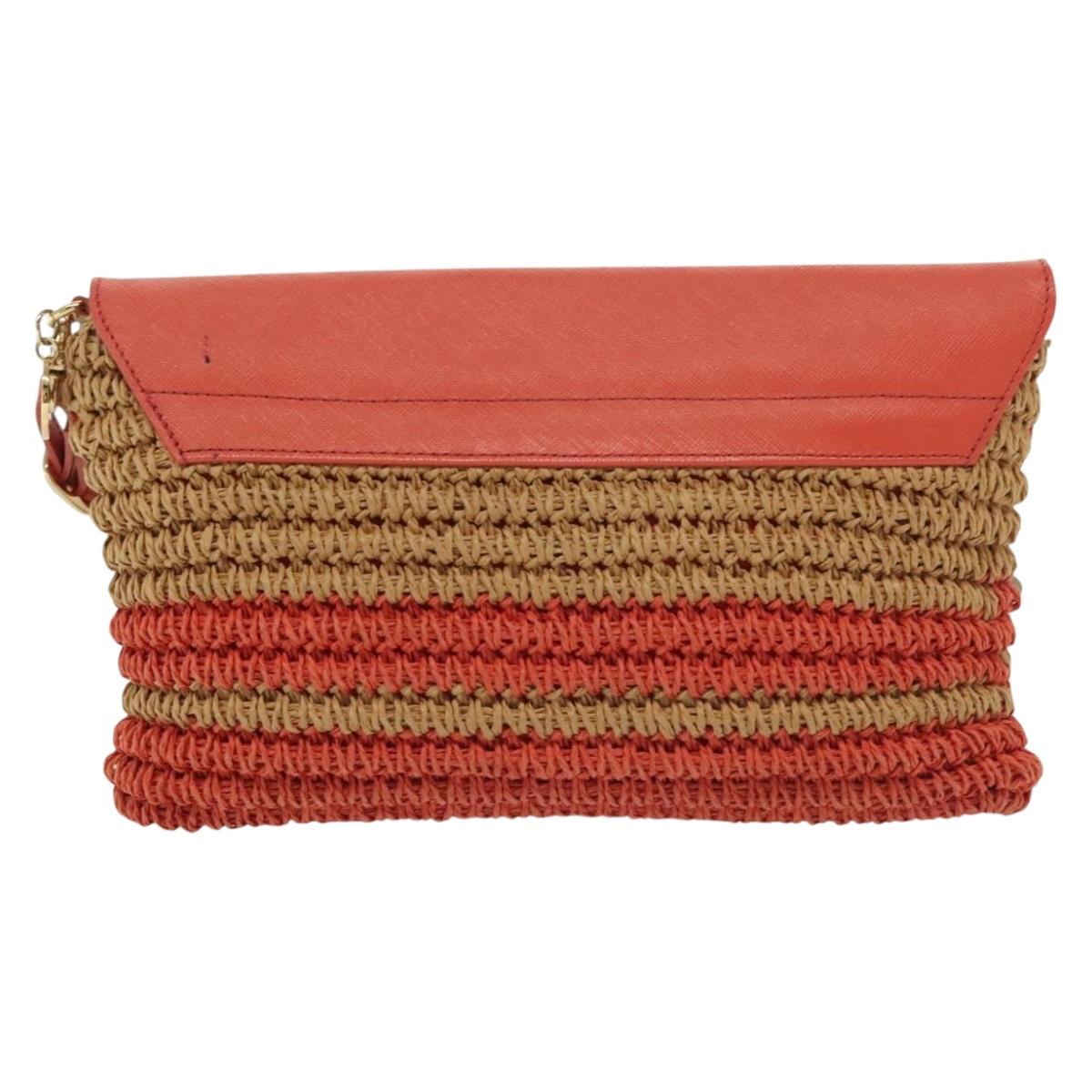 BURBERRY Blue Label Shoulder Bag Raffia Leather Beige Orange gold Auth ti3366