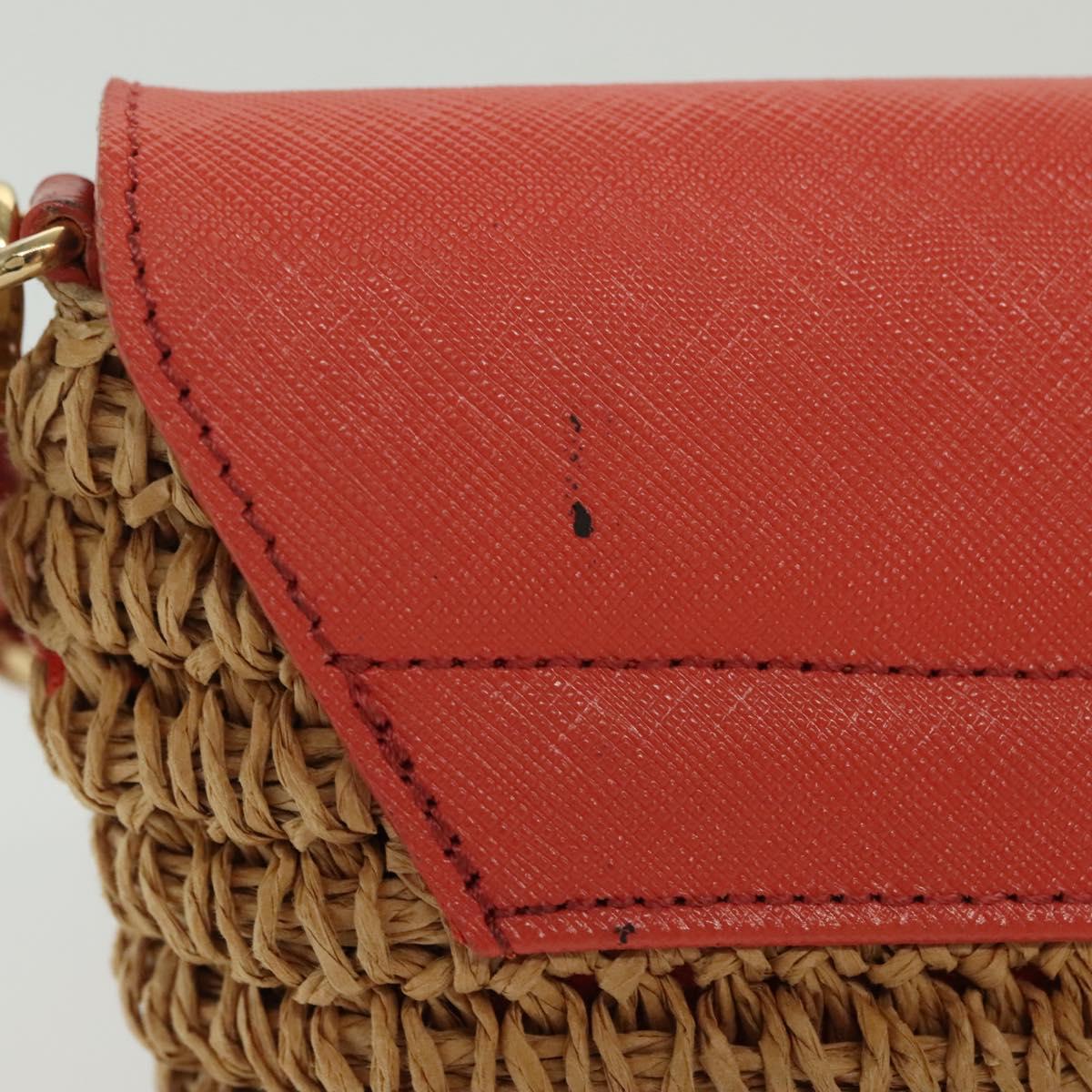 BURBERRY Blue Label Shoulder Bag Raffia Leather Beige Orange gold Auth ti3366