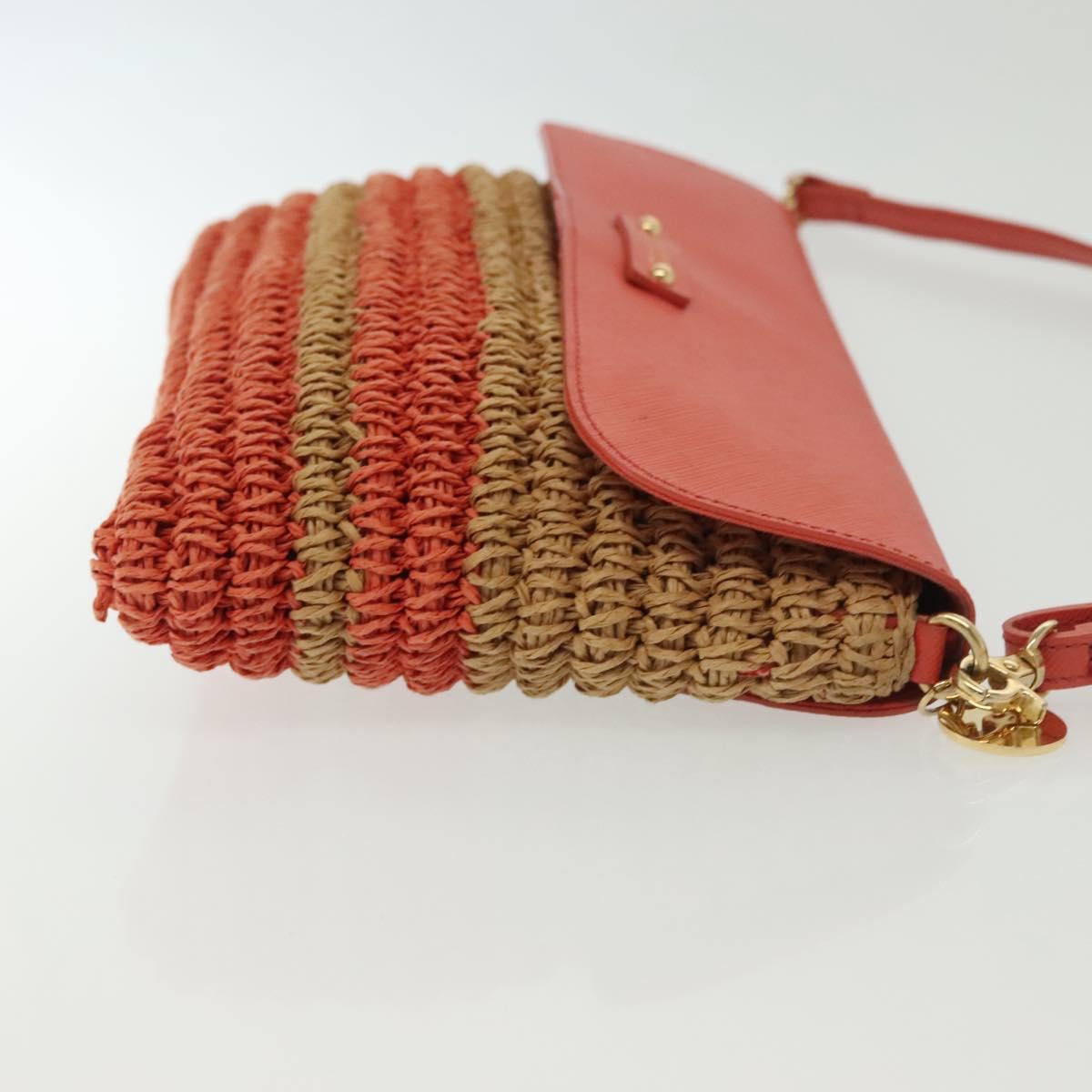 BURBERRY Blue Label Shoulder Bag Raffia Leather Beige Orange gold Auth ti3366