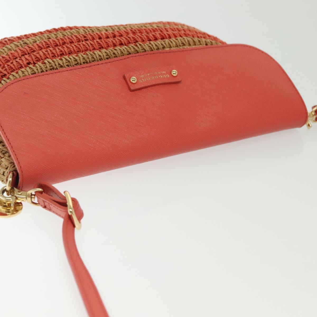 BURBERRY Blue Label Shoulder Bag Raffia Leather Beige Orange gold Auth ti3366