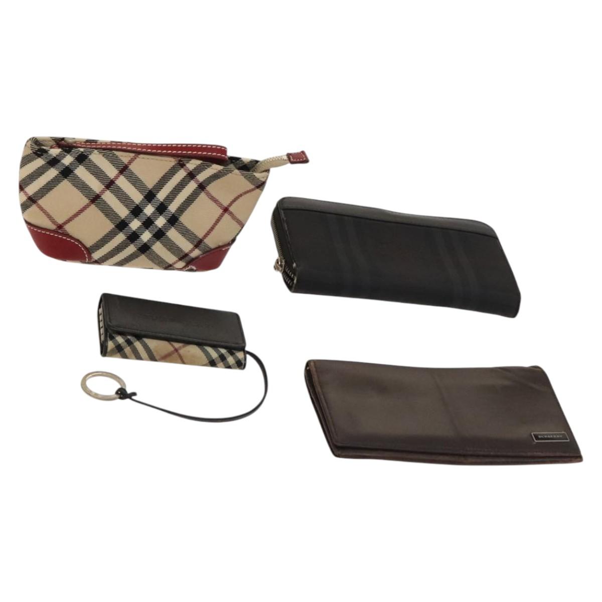 MCM Nova Check Blue Label Key Case Pouch Wallet Canvas Leather 4Set Auth ti3369