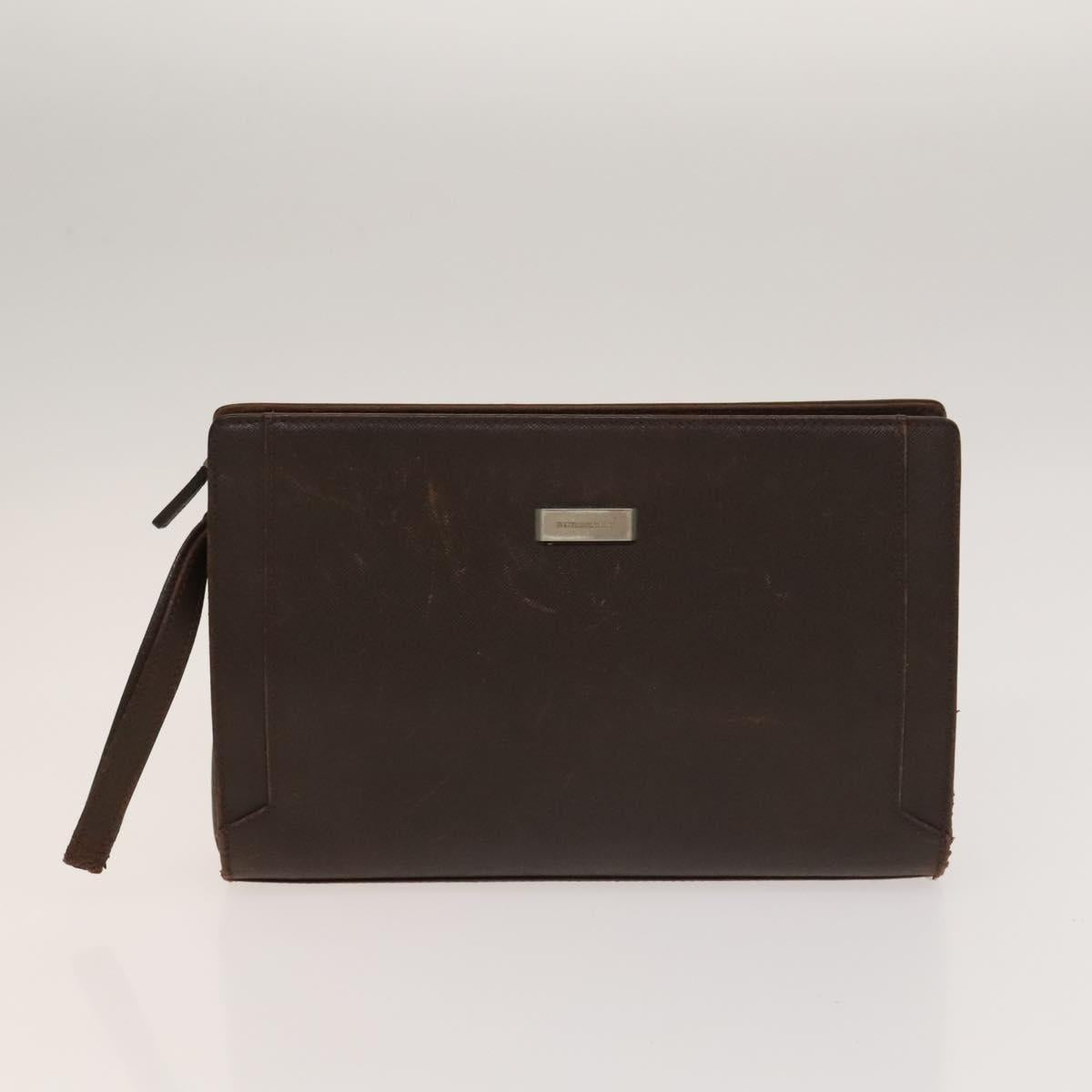BURBERRY Clutch Bag Leather 2Set Brown Auth ti3373