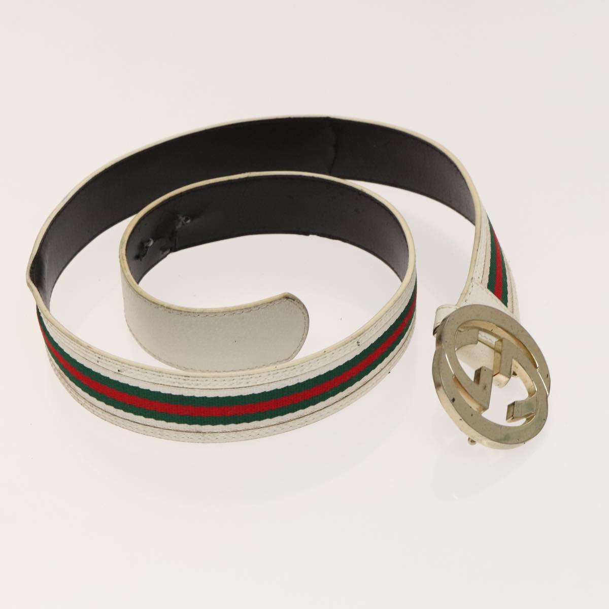 GUCCI GG Canvas Web Sherry Line Belt Canvas 3Set White Beige Auth ti3375