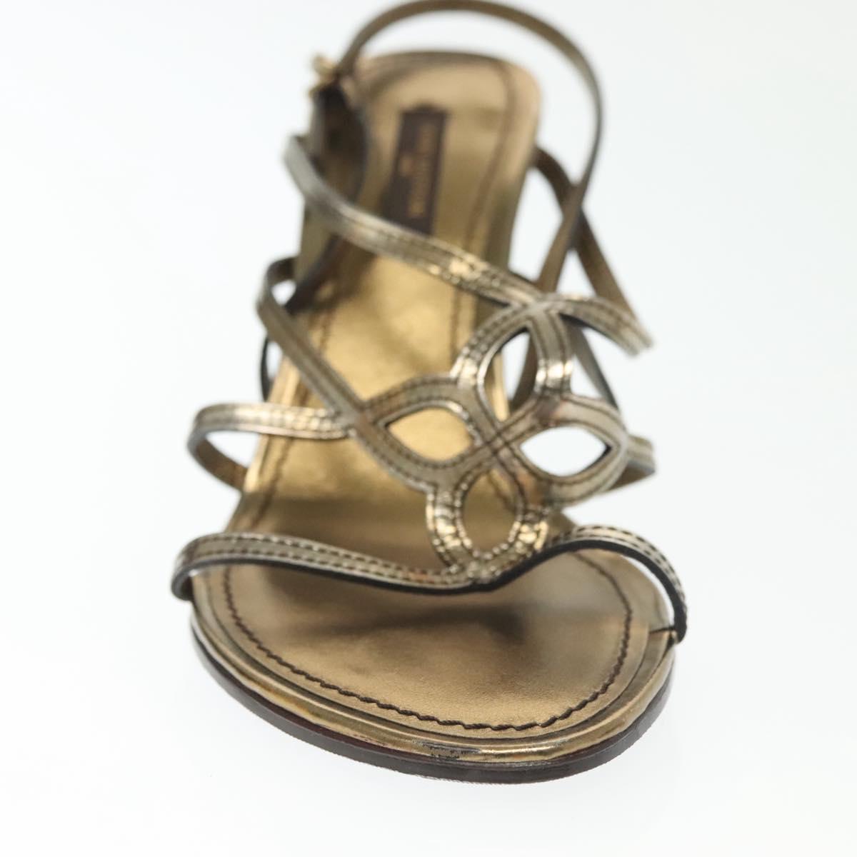 LOUIS VUITTON Mule High Heels Leather 36 1/2 Gold LV Auth ti3381