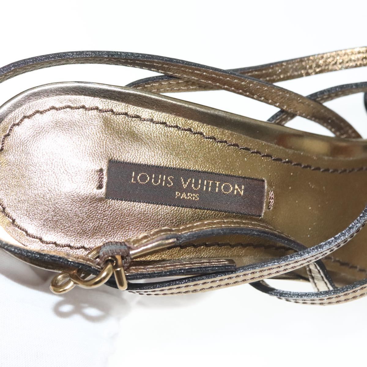 LOUIS VUITTON Mule High Heels Leather 36 1/2 Gold LV Auth ti3381