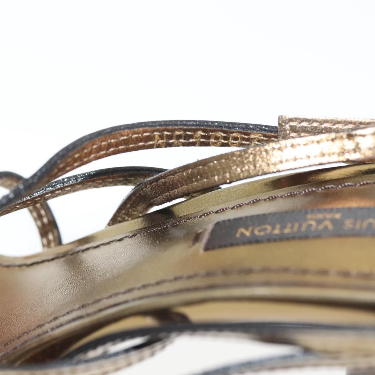 LOUIS VUITTON Mule High Heels Leather 36 1/2 Gold LV Auth ti3381