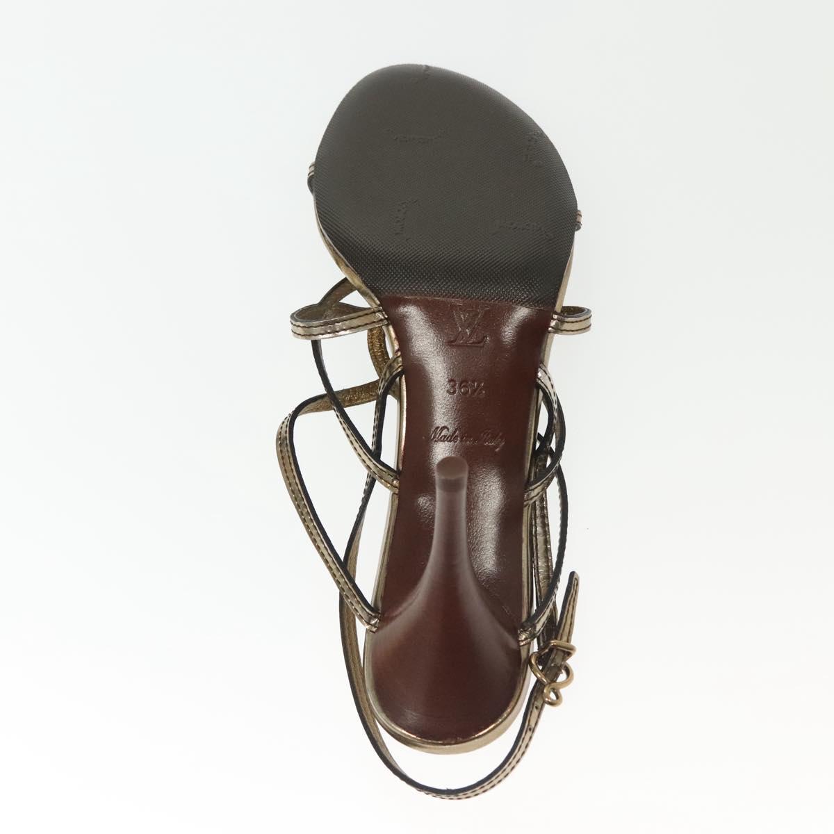 LOUIS VUITTON Mule High Heels Leather 36 1/2 Gold LV Auth ti3381