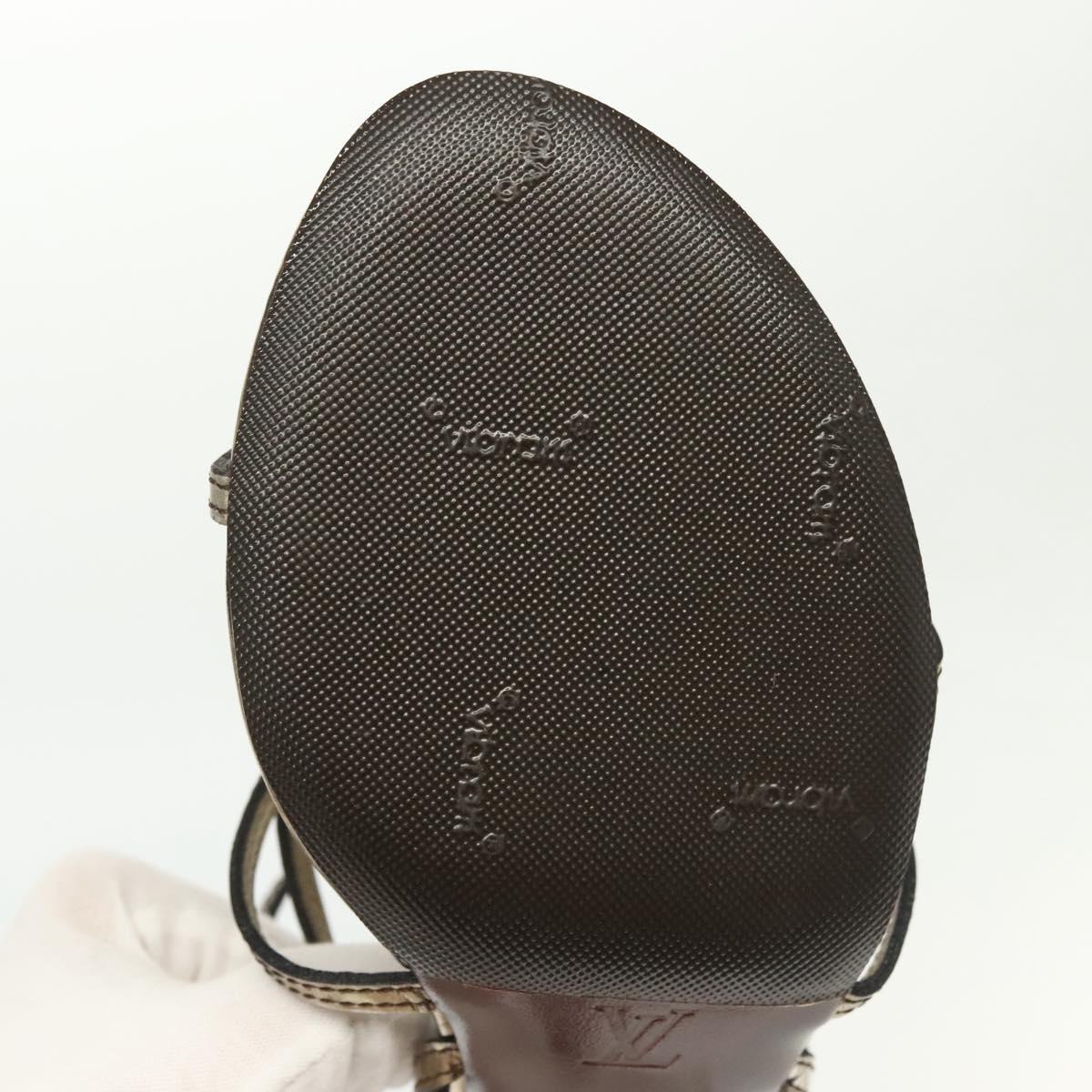 LOUIS VUITTON Mule High Heels Leather 36 1/2 Gold LV Auth ti3381