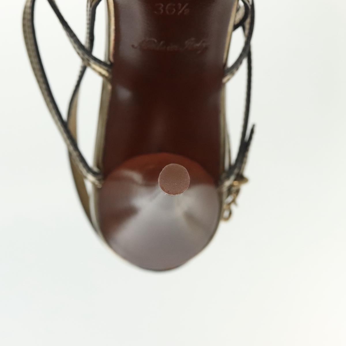 LOUIS VUITTON Mule High Heels Leather 36 1/2 Gold LV Auth ti3381