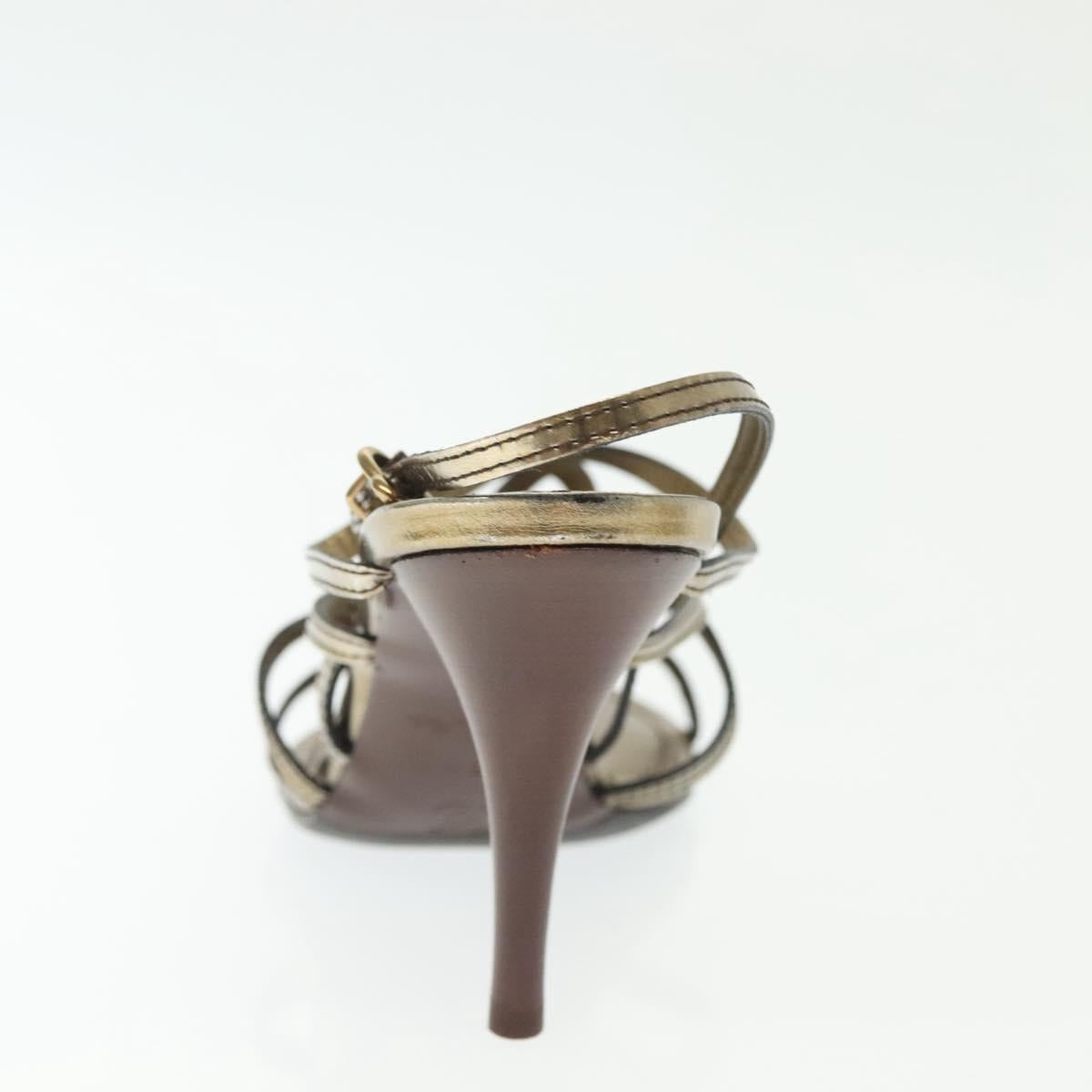 LOUIS VUITTON Mule High Heels Leather 36 1/2 Gold LV Auth ti3381