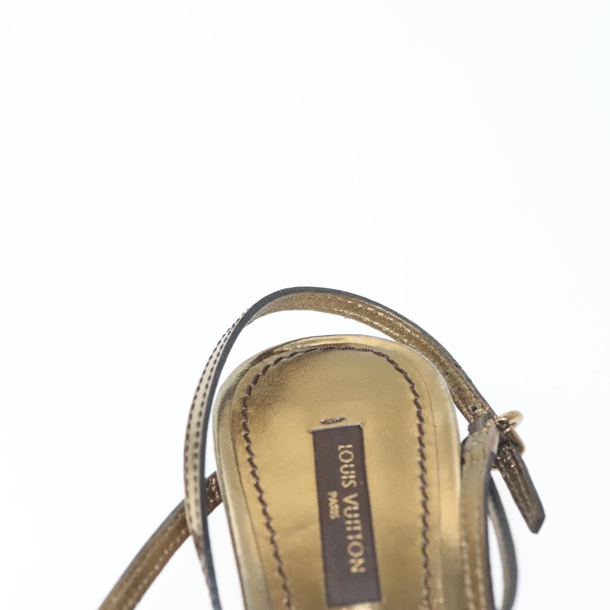 LOUIS VUITTON Mule High Heels Leather 36 1/2 Gold LV Auth ti3381