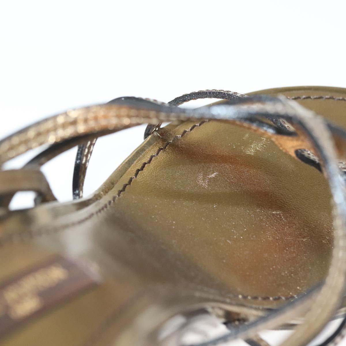 LOUIS VUITTON Mule High Heels Leather 36 1/2 Gold LV Auth ti3381