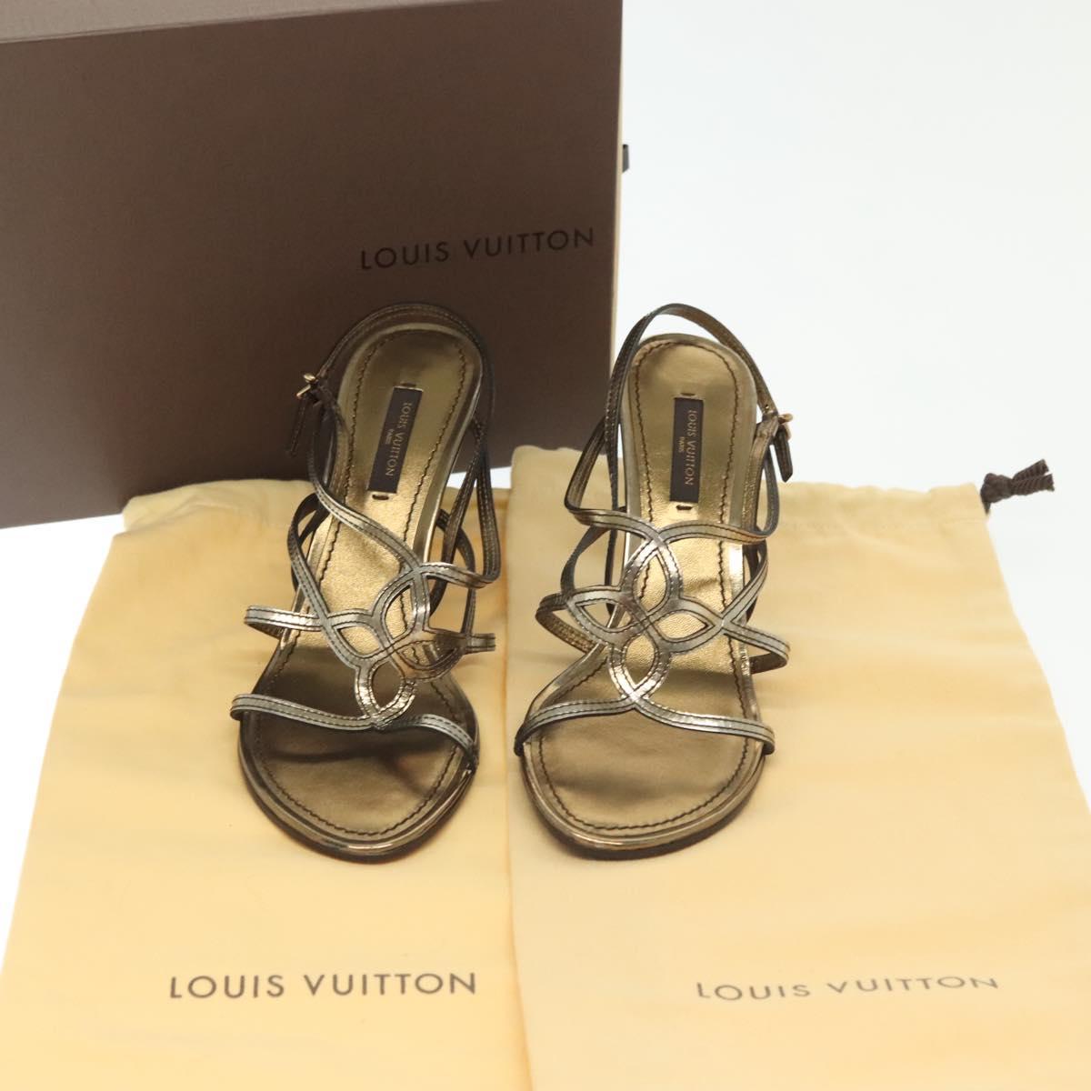 LOUIS VUITTON Mule High Heels Leather 36 1/2 Gold LV Auth ti3381