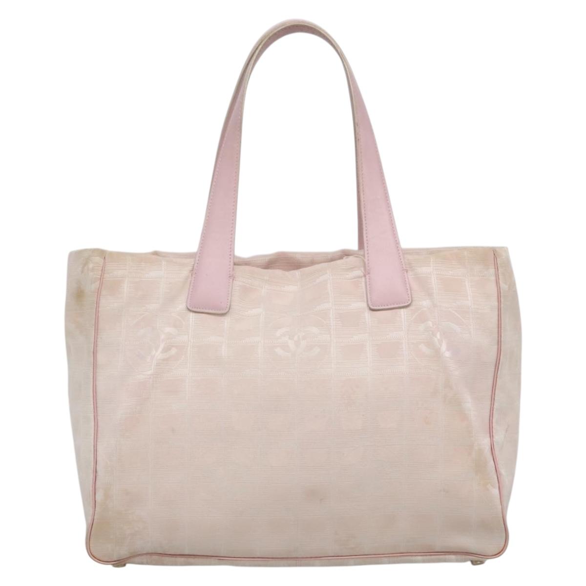 CHANEL New Travel Line Tote Bag Nylon Pink Gold CC Auth ti3386