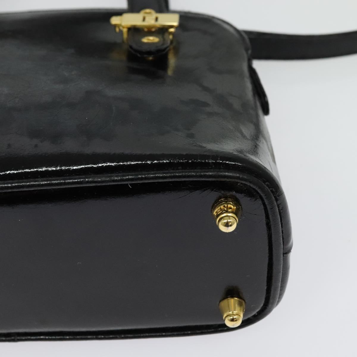 FENDI Hand Bag Enamel 2way Black Gold Auth ti3390