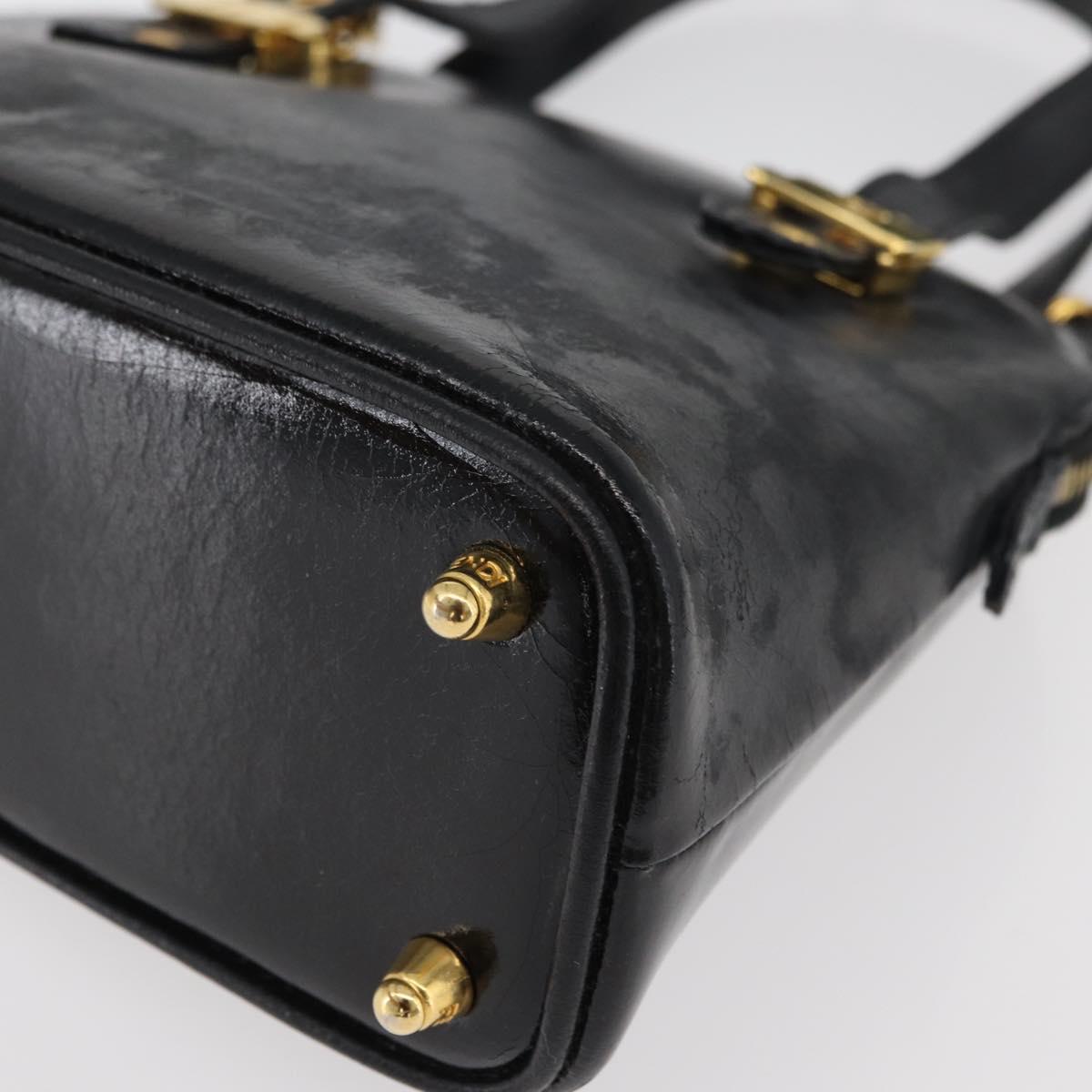 FENDI Hand Bag Patent leather 2way Black Gold Auth ti3390