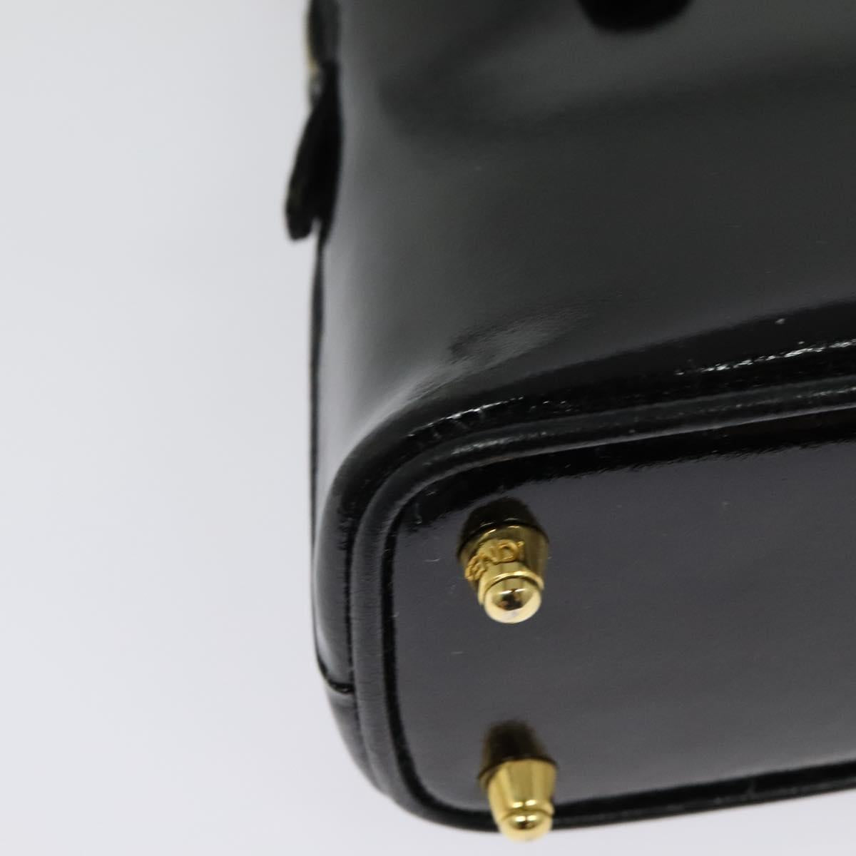 FENDI Hand Bag Patent leather 2way Black Gold Auth ti3390
