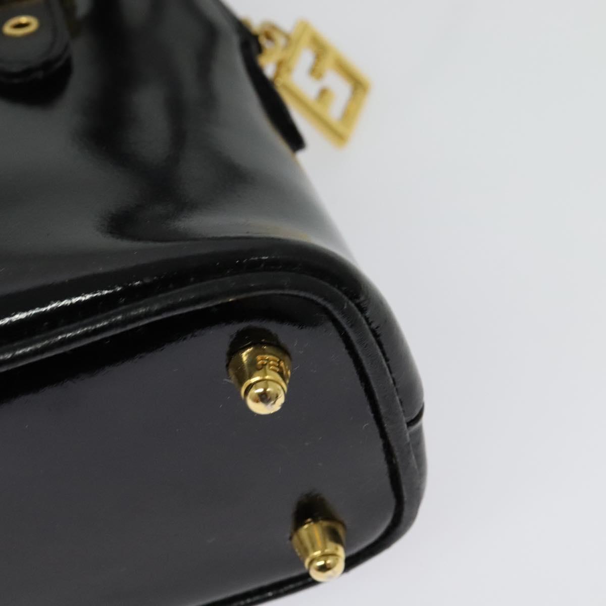 FENDI Hand Bag Enamel 2way Black Gold Auth ti3390