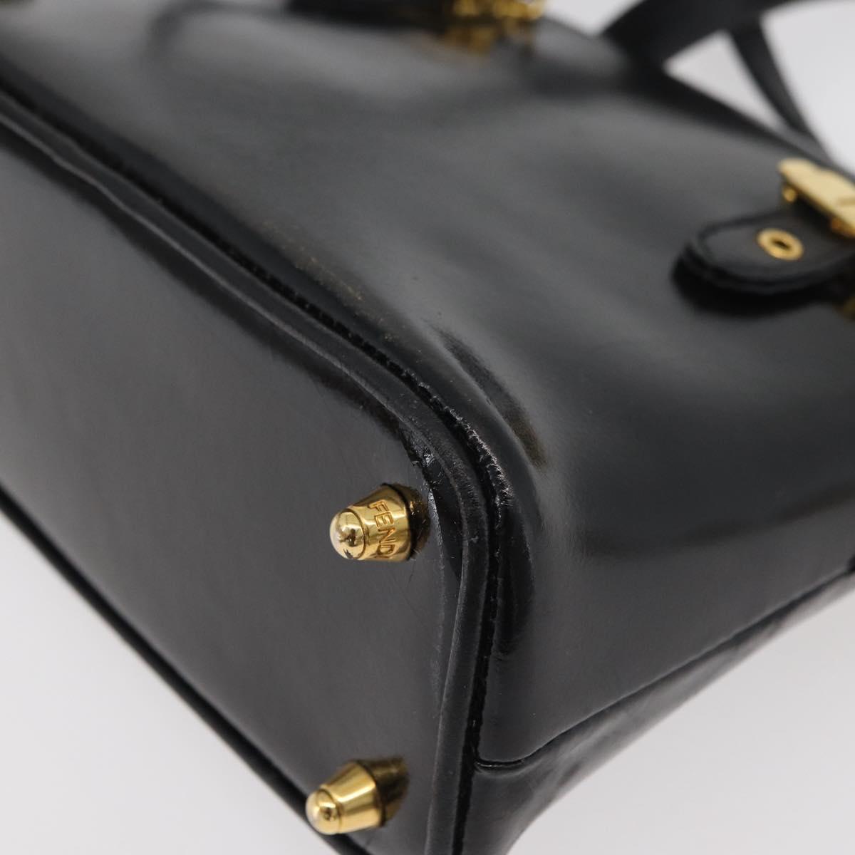 FENDI Hand Bag Patent leather 2way Black Gold Auth ti3390