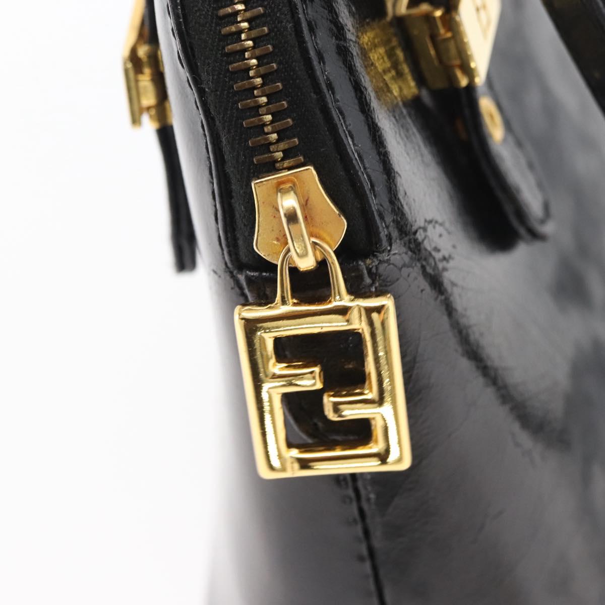 FENDI Hand Bag Patent leather 2way Black Gold Auth ti3390