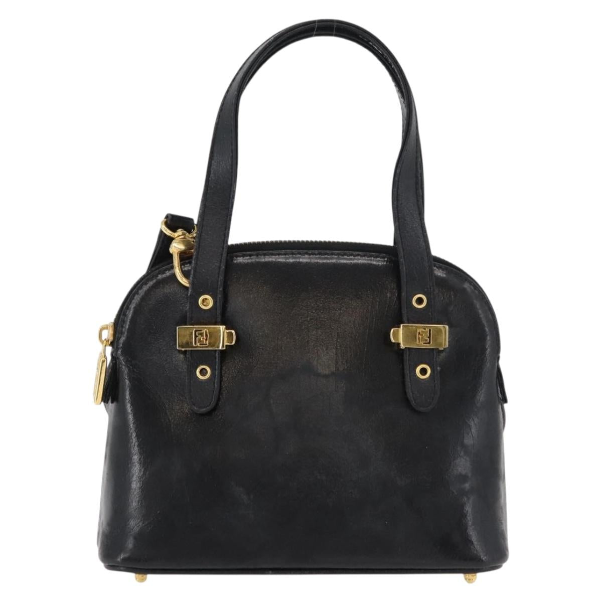 FENDI Hand Bag Patent leather 2way Black Gold Auth ti3390