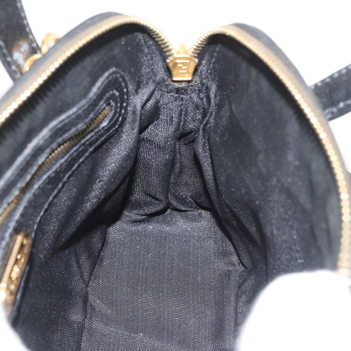 FENDI Hand Bag Patent leather 2way Black Gold Auth ti3390