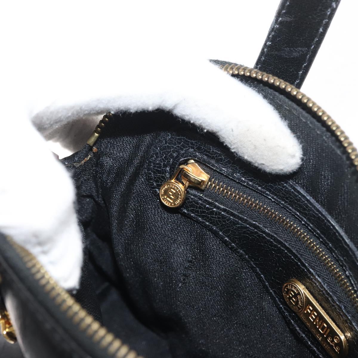 FENDI Hand Bag Patent leather 2way Black Gold Auth ti3390